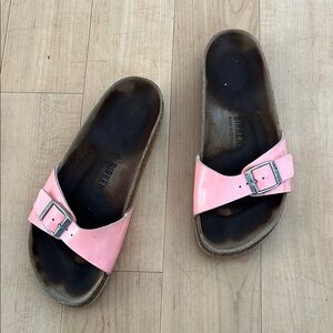 Birkenstock Glossy Pink Slide Sandals 38